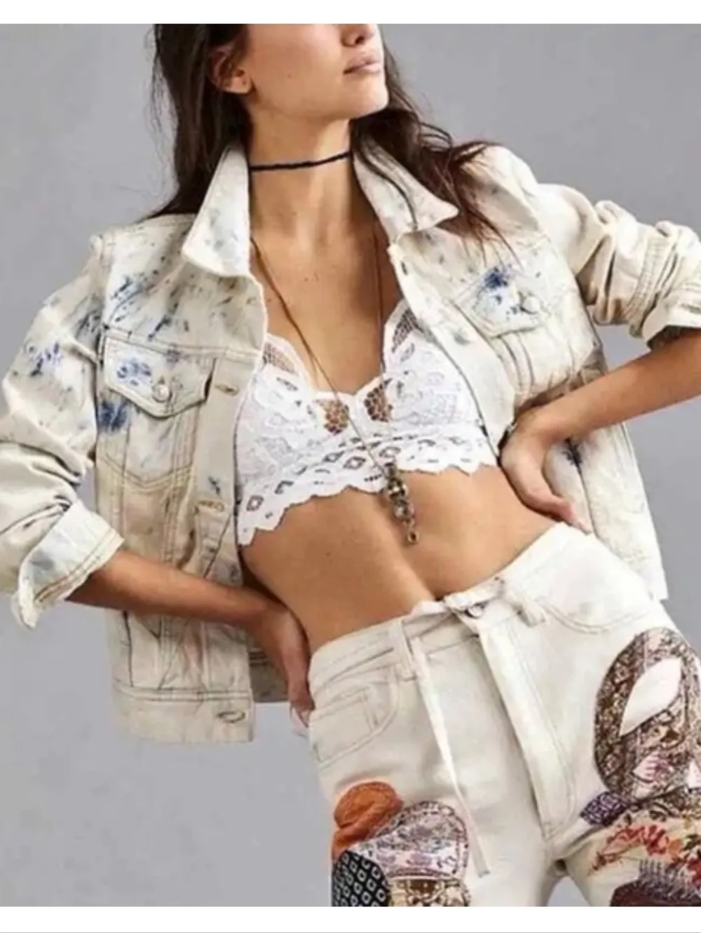 Free People Rumors Denim Jean Jacket- Jones Tie Dye Blue - Picture 13 of 13